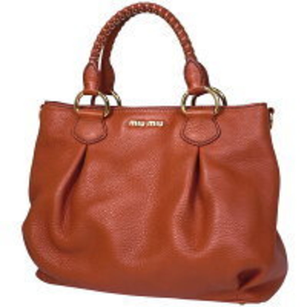 Miu Miu logo handbag stitched leather orange